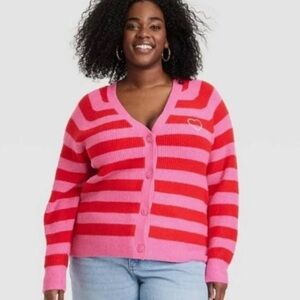 Striped Pink and Red Women's Cardigan by a new day